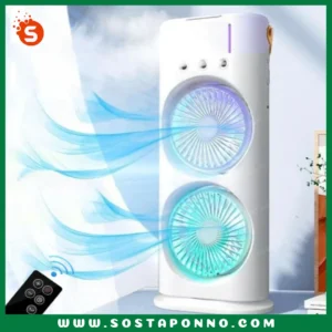 Specification: Function: Rechargeable, Double colourful fan,water Evaporative Spray, Colouful Night lamp and Remote control. Fan: Double fan Rotation: 180 Deagree moveable fan Material: ABS Product size: about 37.5x14.6cm/14.76x5.75 inches Water tank capacity: 280ml Battery capacity: 1600 mAh Gear: 3rd gear Working Time: 2 hour