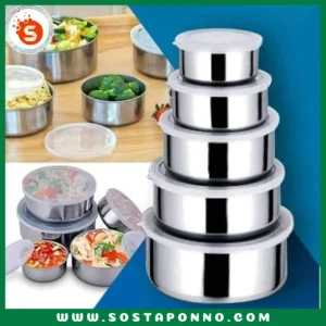 ixing Stainless Steel Food Storage Bowls *Fresh-keeping Boxes with 5 Lids Set AriyanMart *Dishwasher-safe, comes with clear plastic lids *Serve meals in these handy bowls, then add the plastic lids to easily store the leftovers *Stainless Steel Bowl Set with Clear Plastic Lids can be nested together for convenient storage *Good for packing lunches or storing snacks *Color: Silver (As Pictures Show) *Material: Advanced stainless steel *Size: 10cm / 12cm / 14cm / 16cm / 18cm (Approx.) Package Contents: 5pcs/Set Fresh-keeping Bowls (with 5 Lids)