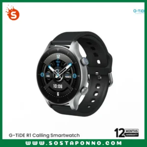 G-TiDE R1 Calling Smart Watch G-TiDE R1 Smart Watch 1.32" IPS Display Bluetooth Calling Feature Bluetooth 5.2 24 Sports Modes Heart Rate Monitor, SpO2 Monitor 300mAh battery 1 Year Brand Warranty Display Size: 1.32"    Display Material: IPS Resolution: 360x360  Touchscreen: Full Touch   Colors:  Black, Black & Grey  Body Material: Zinc alloy middle frame Buttons: 2  Water-resistance Grade: IP68   Connection: Bluetooth 5.2 & BLE   Sensors: Heart Rate, Blood Oxygen, Sleep, Emotions, Fatigue Battery Capacity: 300 mAh Charging Method: Magnetic charging    Storage: Bluetooth: 640kb+16MB, BLE5.2+BLE Audio Dual Mode System: Android 4.4 and above and IOS 9.0 and above Application: GT Fit Pro