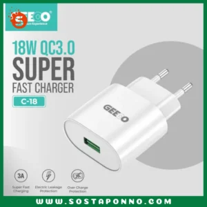 Geeoo FAST CHARGER SET (Micro) C18M GT1042 Specifications: QC 3.0 Fast Charger Model: C18 Port: Micro Color: White Material: PC 3A Fast Charger Cable Length: 1M Input: AC 100-240V 50/60Hz Output: 5V = 3A, 9V = 2A, 12V = 1.5A 6 MONTH WARRANTY