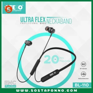Geeoo Ultra Flex Neckband Professional Bass ENC Function IFR-07 1. Bluetooth Version: V5.2 2. Play Time: >20h 3. ENC Function 4. Speaker Diameter: 10mm