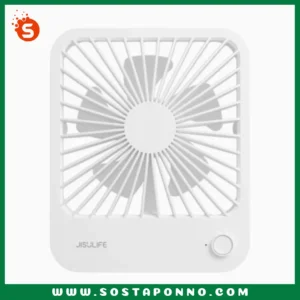 JISULIFE FA26 4500mAh Rechargeable Ultra Thin Desktop Fan IFR-098 BRAND : JISULIFE Product Model: FA26 Input: 5.0V=2.0A MAX Battery Capacity: 4500mAh (16.65Wh/3.7V) Battery Cell: Lithium-ion battery Fan Wind Speed: 9.84ft/s MAX Noise Level: 48 dB MAX Product Weight: 8.64 oz. Charging Time: 4-6h Operating Time: 5-18h Dimension: 5.31″*1.37″*6.45″ 3-in-1 Multi-purpose: Multiple adjustments to meet the needs of daily life/office/outdoor. Strong Airflow: 4 wind modes to customize your airflow. Cool all-day: 4500mAh for up to 15hrs cool. Quiet Tech: 48dB Max. for lower noise, more serenity Backup Battery: Be a rechargeable portable fan & power bank