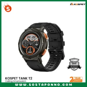 KOSPET TANK T2 Calling Rugged Smart watch IFR-55 1.43" AMOLED 466x466 Always-on Display BT calling 70 built-in sports modes with smart activity recognition Up to 50 days of battery life in standby mode Military CertificationApp: KOSPET FIT Strap size 22mm Bangla Support 5ATM waterproof 2 Years Warranty
