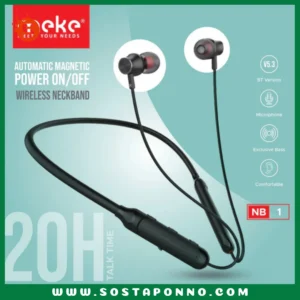 Meke NB-1 Neckband Headset with Magnetic Attraction IFR-10 Specifications:  Bluetooth version: Bluetooth V5.3 Speakers specification: $10mm Frequency response: 20-20 kHz Output power: 20 MW Transmission distance (barrier-free): : 10 m  Signal-to-noise ratio: 85 dB Distortion: 1% Battery specification: 3.7V220mAh  Charging time: 1-3 hours Music time: about 20 hours/50% vol  Standby time: about 500 hours Sensitivity of microphone: -42dB/3dB Support L2CAP/A2DP1. 2 (AVCTP1.3/AVDTP1.2/AVRCP1.3)