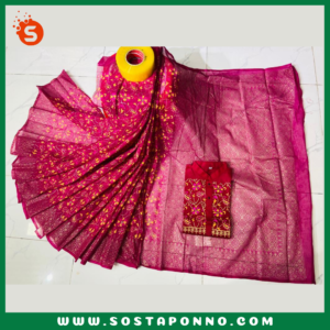 কাপল সেট (শাড়ি এবং পাঞ্জাবি) বিবরণ: এই কাপল সেট(শাড়ি এবং পাঞ্জাবি) বিশেষভাবে ডিজাইন করা হয়েছে, যা আপনার এবং আপনার প্রিয়জনের পোশাকের মধ্যে একটি ঐক্যপূর্ণ সৌন্দর্য যোগ করবে। পারিবারিক অনুষ্ঠান, বিশেষ দিন বা উৎসব—যেকোনো আয়োজনে আপনি এবং আপনার সঙ্গী এই সেটটি পরে হয়ে উঠবেন নজরকাড়া। এই সেটটিতে রয়েছে একটি ধুপিয়ান সিল্কের শাড়ি এবং ধুপিয়ান কটনের পাঞ্জাবি, যা স্টাইল এবং মানের সমন্বয় ঘটিয়েছে, এবং দীর্ঘ সময় ধরে আরাম প্রদান করবে। বৈশিষ্ট্য: শাড়ি: এই ধুপিয়ান সিল্ক শাড়িটি তার দীর্ঘ ১২ হাত দৈর্ঘ্যের জন্য বিশেষভাবে প্রশংসিত। এতে স্কিনপ্রিন্টের কাজ করা হয়েছে, যা শাড়িটিকে আরও চিত্তাকর্ষক করে তোলে এবং যেকোনো অনুষ্ঠানে পরার জন্য একদম পারফেক্ট। পাঞ্জাবি: পুরুষদের জন্য আরামদায়ক এবং স্টাইলিশ ধুপিয়ান কটনের পাঞ্জাবি, যা পোশাকে এনে দেয় বিশুদ্ধ বাঙালি ঐতিহ্যের ছোঁয়া। এটি ধুপিয়ান কটনের হওয়ায় দীর্ঘক্ষণ পরলেও বেশ আরামদায়ক অনুভূতি দেবে। কালার গ্যারান্টি: কাপড়ের মানের প্রতি আমাদের সম্পূর্ণ প্রতিশ্রুতি রয়েছে, তাই এই সেটের রঙ থাকবে উজ্জ্বল এবং অক্ষয়। বারবার ধোওয়ার পরেও রঙ থাকবে প্রায় নতুনের মতো। এই কাপল সেটটি আপনাকে এবং আপনার সঙ্গীকে দিবে এক অনন্য বৈচিত্র্যময় এবং স্টাইলিশ লুক। বিশেষ মুহূর্তগুলোকে আরও সুন্দর ও স্মরণীয় করে তুলতে এখনই অর্ডার করুন এই এক্সক্লুসিভ কাপল সেটটি। বিশেষ উল্লেখ: এই শাড়ি ও পাঞ্জাবির সেটটি বাঙালি ঐতিহ্যের এক অসাধারণ মেলবন্ধন। আপনার জীবনের বিশেষ দিনগুলোতে এটি হয়ে উঠতে পারে আপনার স্টাইলের এক অনন্য সংযোজন।